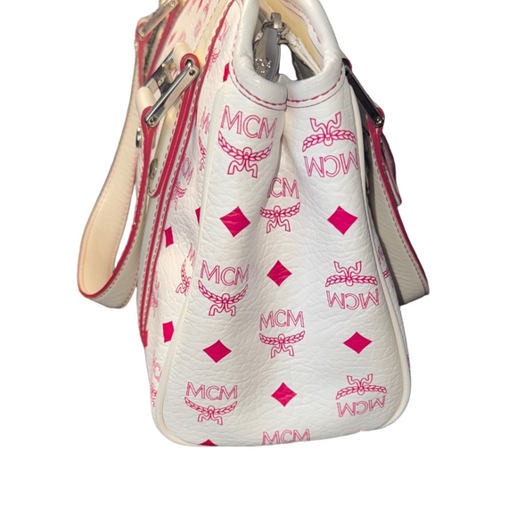 MCM White and Pink Logo Tote - Picture 4 of 10